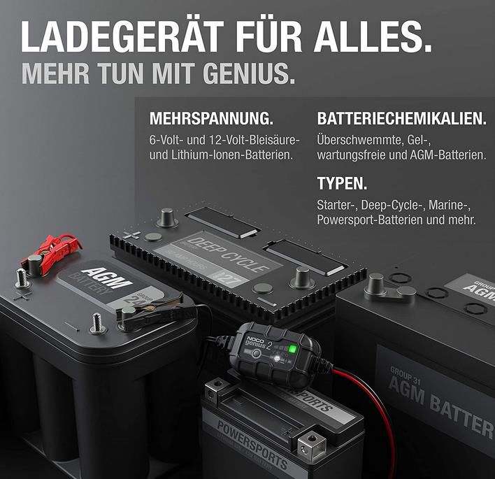 Noco Genius2 EU   2A Intelligentes Ladegerät, 6V und 12V für 49,99€ (statt 60€)