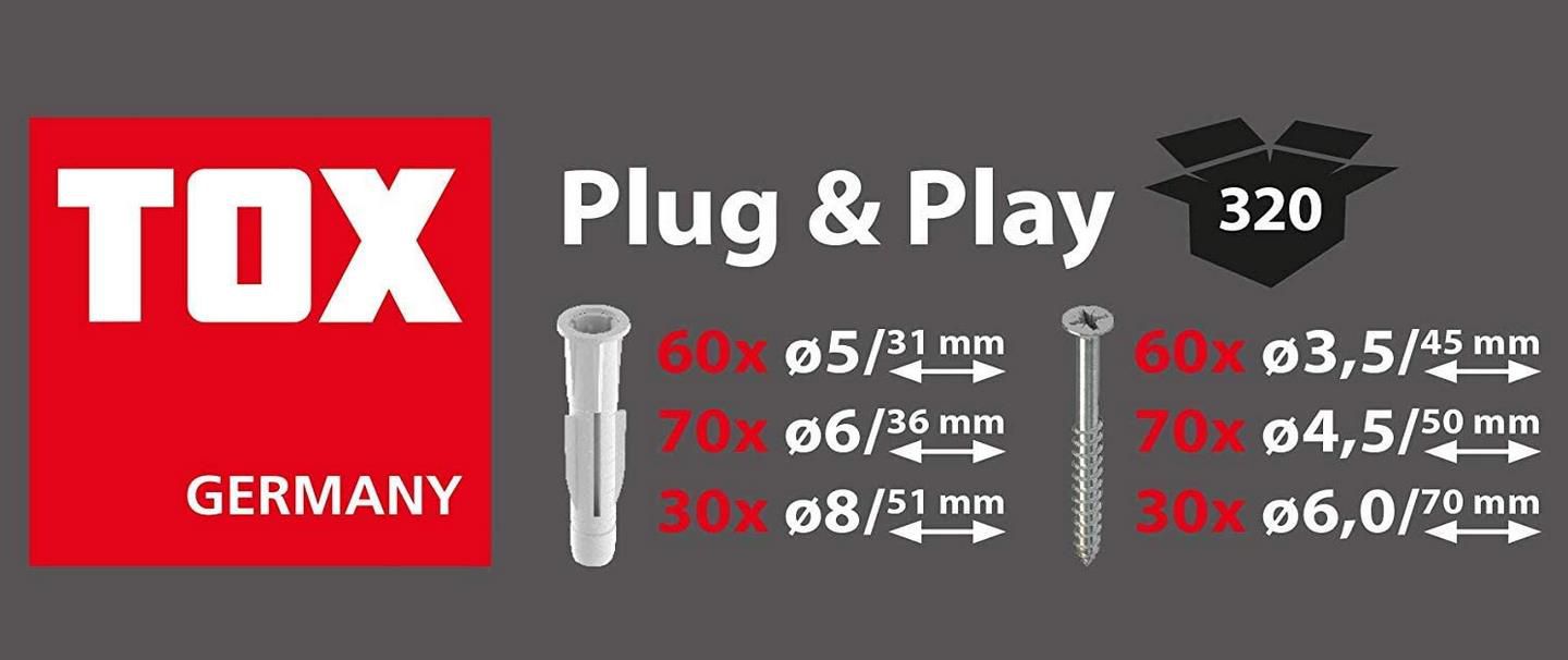 TOX Sortimentskoffer Plug und Play, 320 tlg. mit Allzweckdübel für 10,58€ (statt 12€)   Prime