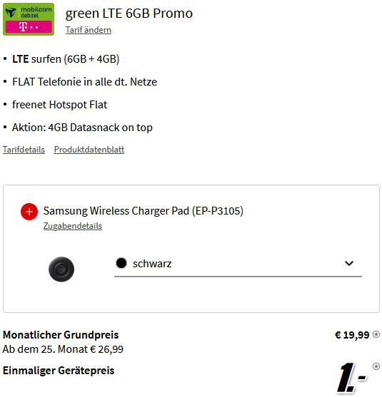 Samsung Galaxy S20 FE mit 128GB + Wireless Charger Pad für 1€ + Telekom Allnet Flat mit 6GB für 19,99€ mtl.