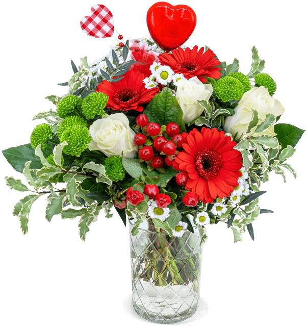 Valentinsstrauß   I Love You mit Rosen, Santini, Johanniskraut und Gerbera für 27,23€ (statt 36€)