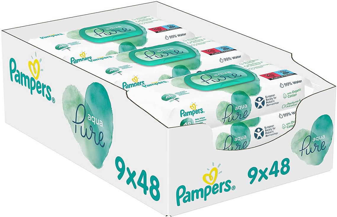 432 Pampers Aqua Pure Baby Feuchttücher (9 x 48) ab 11,66€ (statt 14€)   Prime