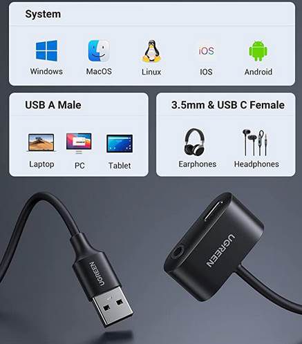 UGREEN externe USB Soundkarte   USB auf USB C & 3,5mm für 11,99€ (statt 16€)   Prime