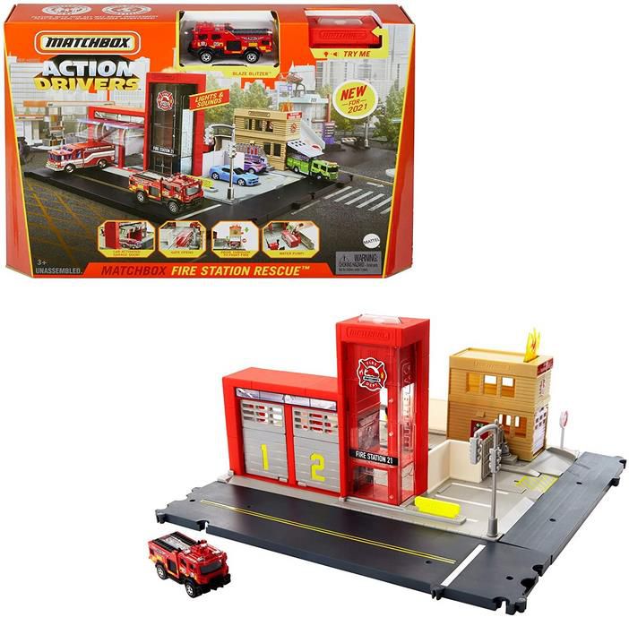 Matchbox HBD76   Feuerwache Spielset mit 1 Feuerwehrauto, Licht  und Soundeffekten für 15,99€ (statt 26€)   Prime