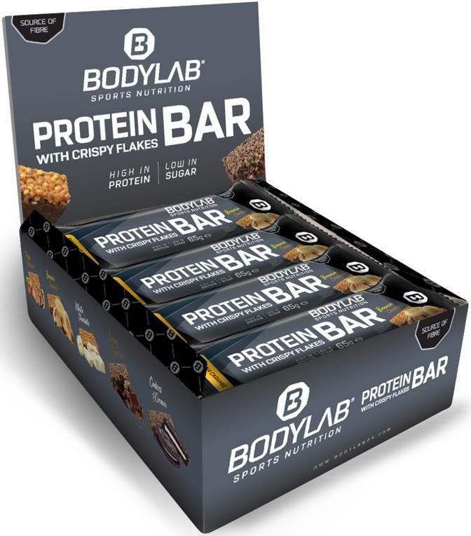 BodyLab24: 50% Rabatt auf ausgewählte Produkte   z.B. 12x65g Crispy Protein Bar   Banana Caramell für 16,15€ (statt 26€)