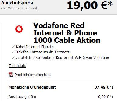 AVM FRITZ!Box 6690 für 19€ + Vodafone Red Internet & Phone 1000 Cable für 37,49€ mtl.