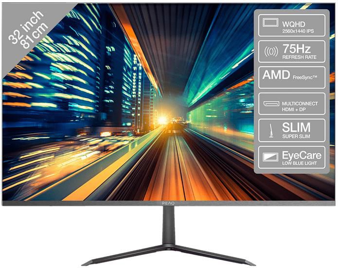 PEAQ PMO S321 IQC 32 32 Zoll WQHD Slim Monitor, 5 ms Reaktionszeit, 75 Hz ab 190,84€ (statt 239€)