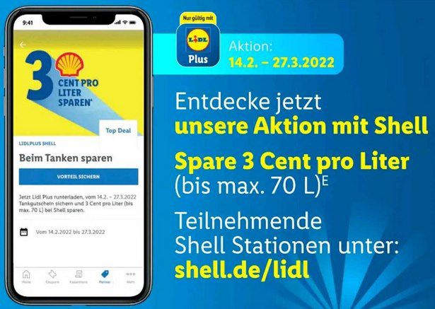 ⛽ Lidl Plus App: 3ct pro Liter bei Shell sparen