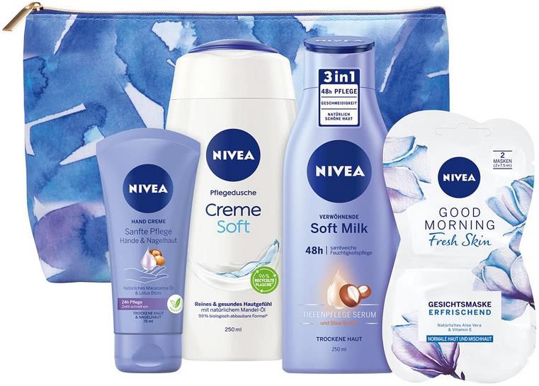 NIVEA Wegbegleiter Geschenkset mit Gesichtsmaske, Handcreme, Body Lotion und Kulturtasche für 7,15€ (statt 15€)   Prime