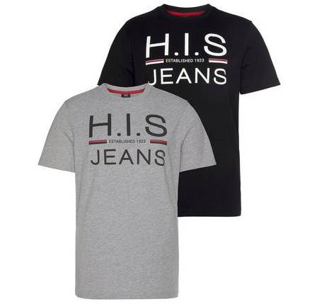 2er Pack H.I.S T Shirt mit Rundhalsausschnitt und großem Logo ab 11,99€ (statt 30€)   bis 4XL