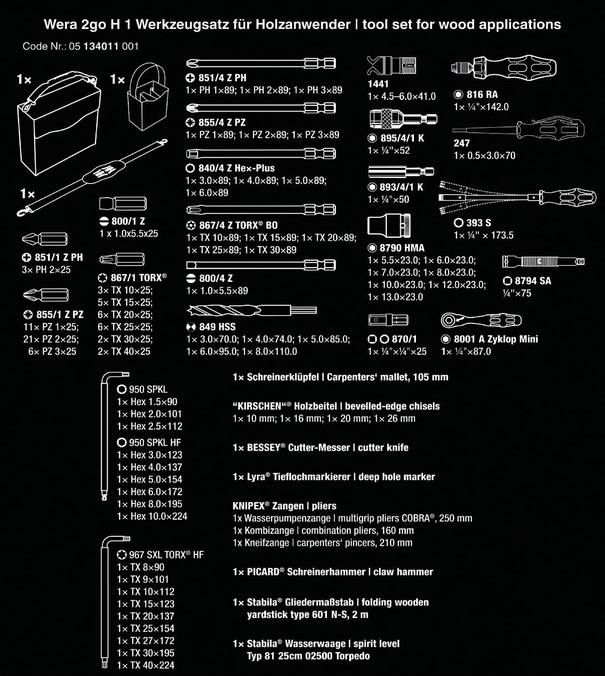 Wera 2go H 1 Werkzeugsatz für Holzanwender, 134 teilig für 481,20€ (statt 580€)