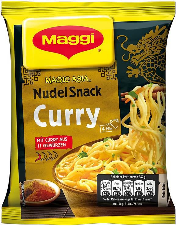 12er Pack Maggi Magic Asia Nudel Snack Curry   12 x 62g für 7,46€ (statt 12€)   Prime Sparabo