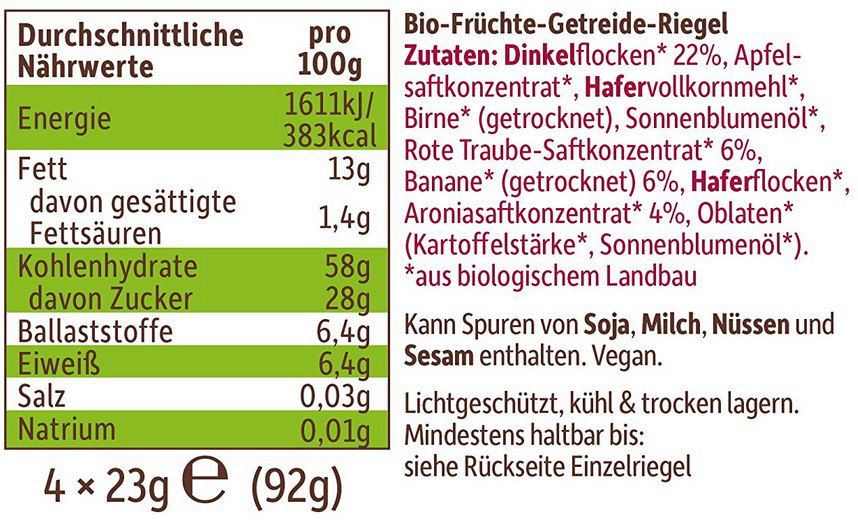 24 Riegel Freche Freunde Bio Frucht Riegel Rote Traube, Aronia & Banane ab 7,35€ (statt 12€)