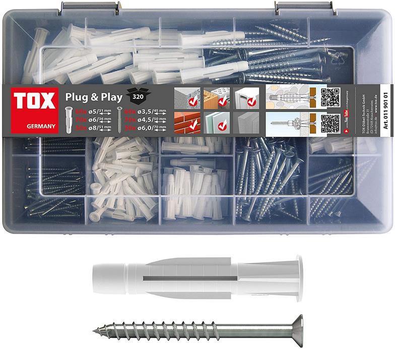 TOX Sortimentskoffer Plug und Play, 320 tlg. mit Allzweckdübel für 12,95€ (statt 18€)