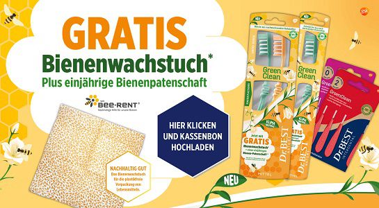 Mit Dr.BEST GreenClean Bienenwachstuch gratis + einjährige Bienenpatenschaft