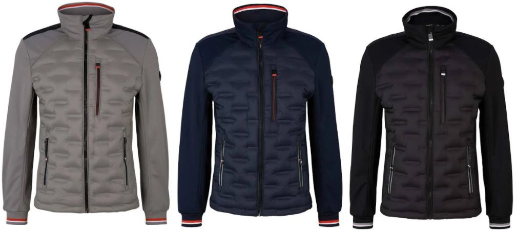 Tom Tailor Gesteppte Complex Hybrid Jacke   Wasserabweisend in Grau, Blau oder Schwarz für 100,98€ (statt 130€)