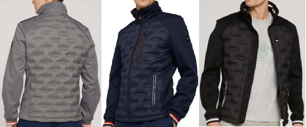 Tom Tailor Gesteppte Complex Hybrid Jacke   Wasserabweisend in Grau, Blau oder Schwarz für 100,98€ (statt 130€)