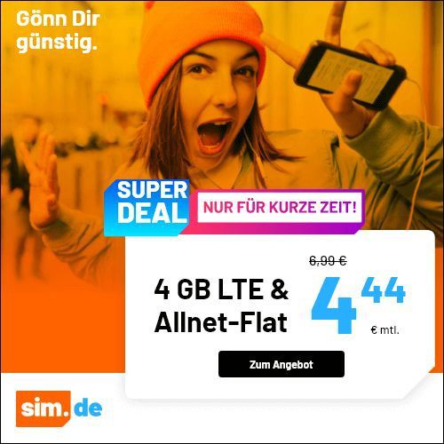 o2 Allnet Flat mit 4GB LTE für 4,44€ mtl.   auch monatlich kündbar