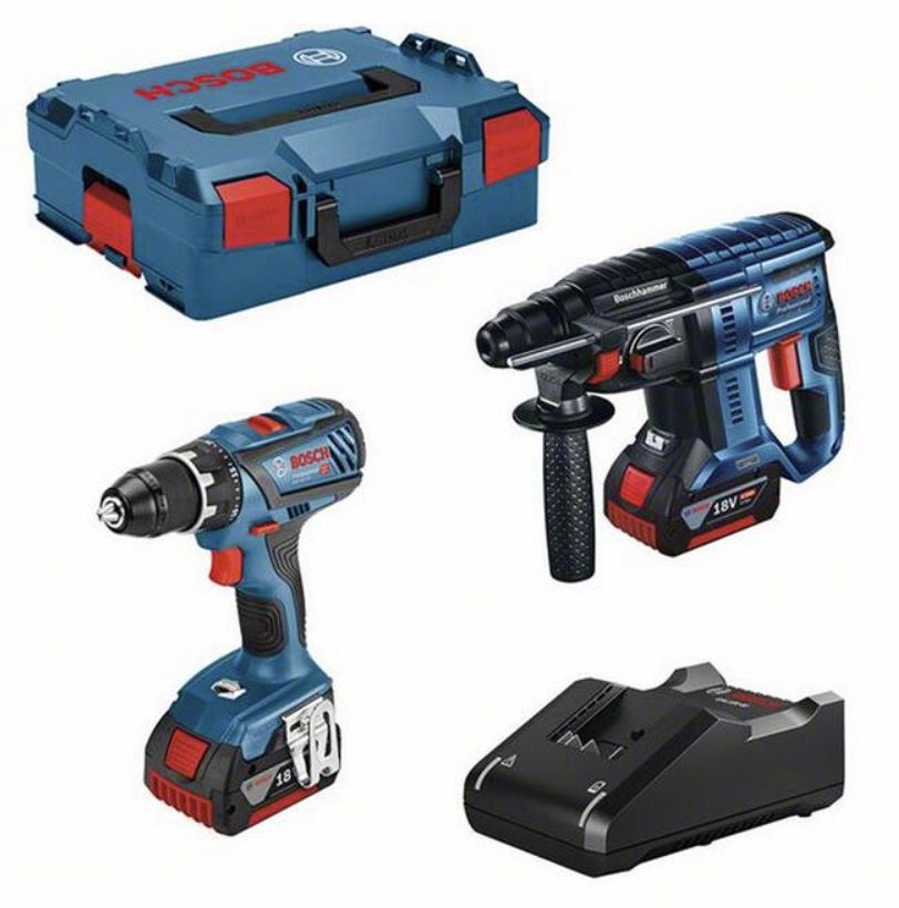 Bosch Professional GSR 18V 28 + GBH 18V 21 + 2x 4Ah Akkus für 359,99€ (statt 361€) + GRATIS 60€ toom Gutschein