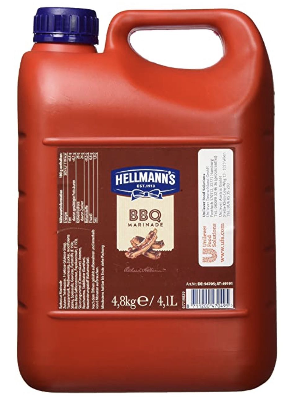 4,8kg Hellmanns BBQ Marinade mit süßlichem, rauchigem Geschmack für 14,39€ (statt 18€)   Prime Sparabo
