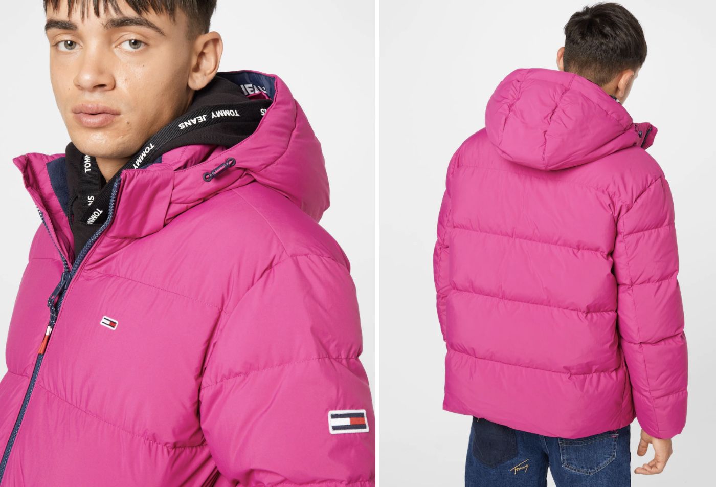 Wer traut sich? Tommy Jeans Daunenjacke mit Kapuze in Fuchsia für 90,30€ (statt 120€)   M, L