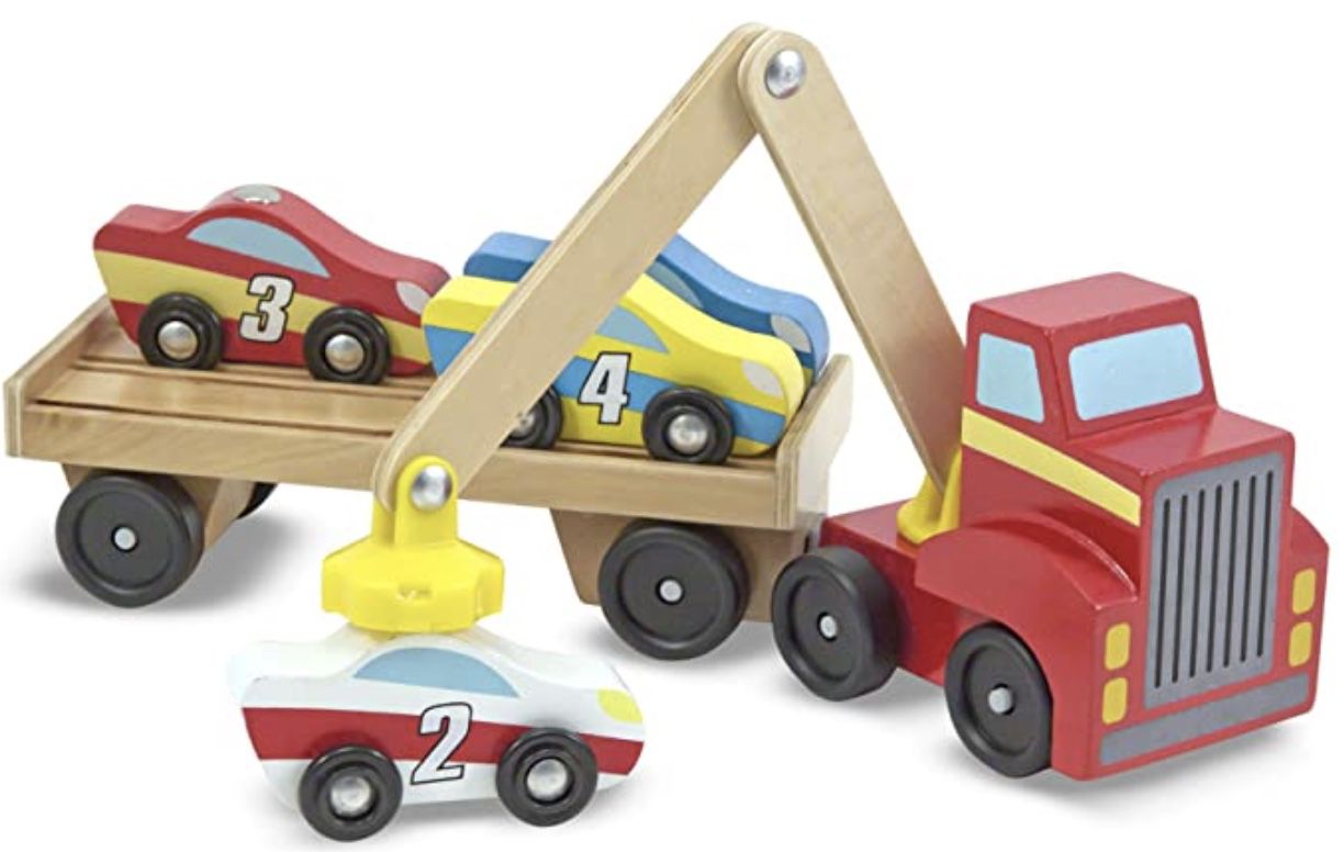 Melissa & Doug Autotransporter aus Holz mit magnetischem Autoheber für 15,99€ (statt 24€)   Prime