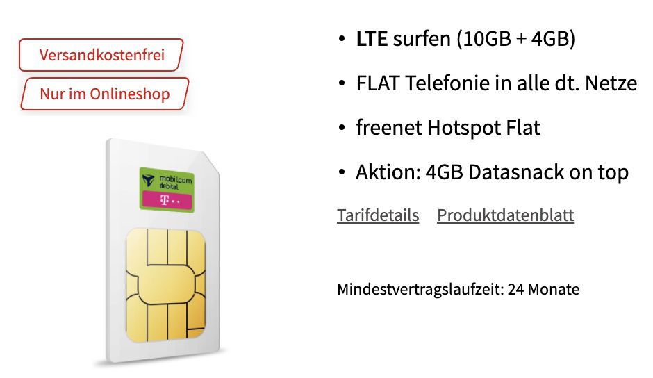 🔥 Telekom Allnet Flat mit 14GB LTE für 9,99€ mtl.