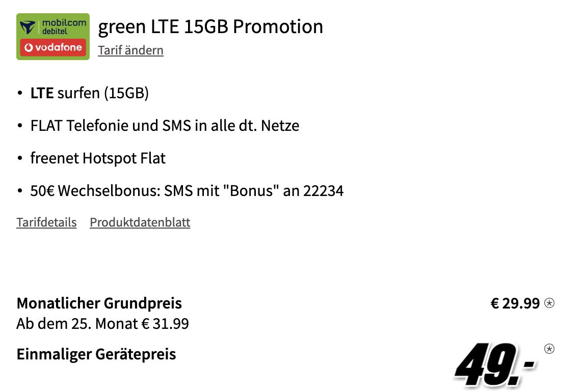 Xiaomi 12X mit 256GB für 49€ + Vodafone Allnet Flat mit 15GB LTE für 29,99€ mtl.