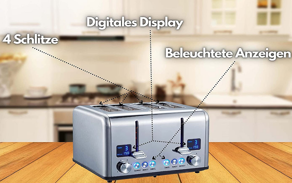 Steinborg SB 2080 Edelstahl 4 Scheiben Toaster mit Brötchenaufsatz für 39,90€ (statt 50€)