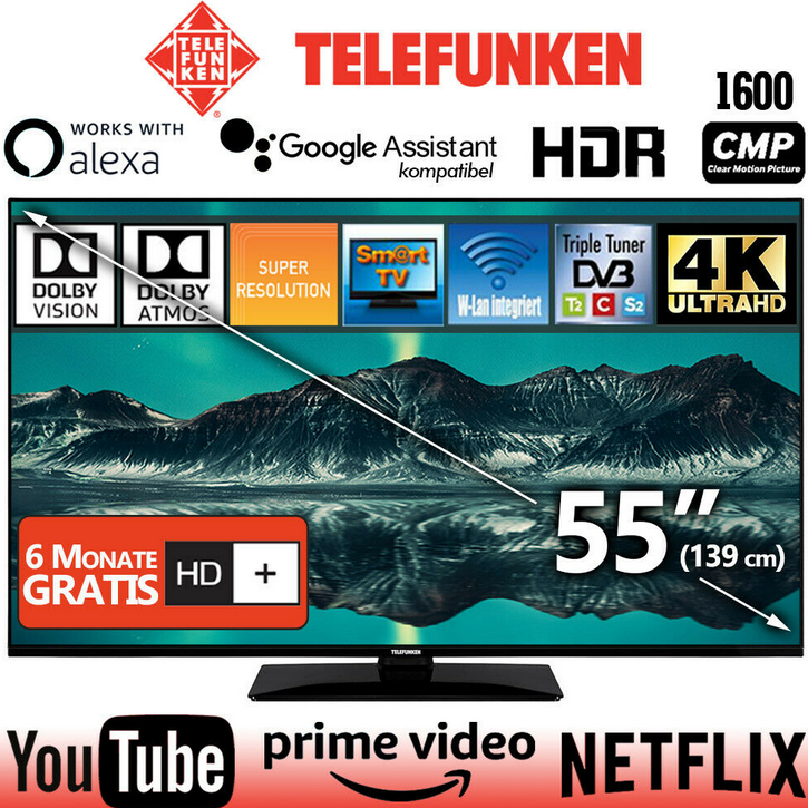 Telefunken d55u660x5cwi   55Zoll UHD smart TV + 6 Monate HD+ für 369,99€ (statt 429€)