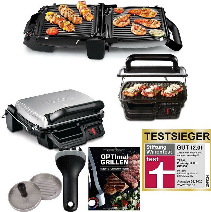 Tefal GC3060 Kontaktgrill + Hamburgerpresse + Grillbürste + Rezeptheft für 74,99€ (statt 90€)