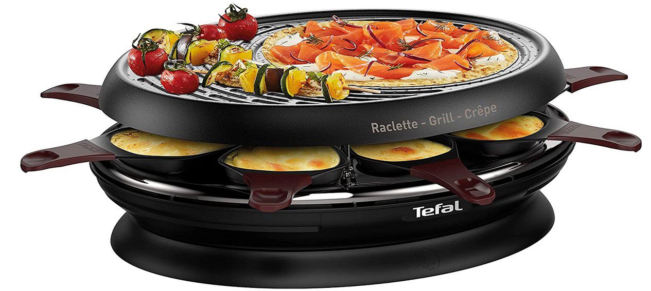 Tefal RE3200 Raclette Grill Crêpe 3in1 StoreIn inkl.8 Antihaft Pfännchen für 54,99€ (statt 78€)