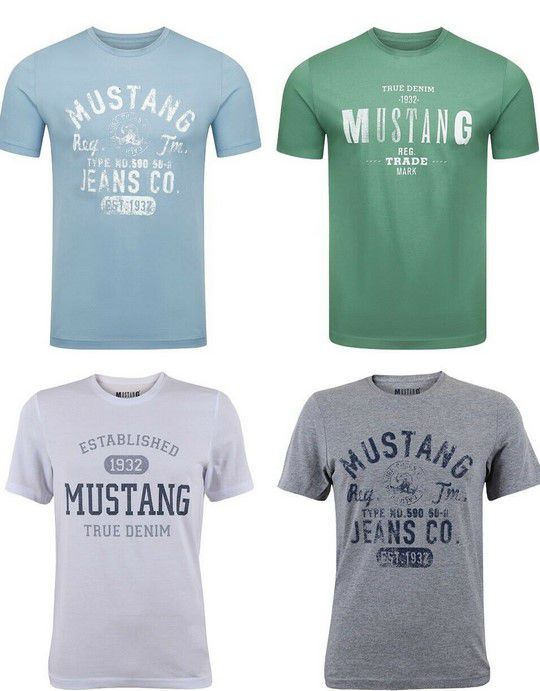 Mustang 4er Pack Herren Logo Print T Shirt Rundhals für 35,96€ (statt 42€)