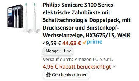 Doppelpack: Philips Sonicare HX3671/14 eSchallzahnbürste für 44,63€ (statt 78€)
