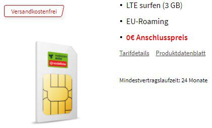 Vodafone Daten Flat mit 21,6 Mbit/s und 3GB Datenvolumen für mtl. 4,99€ + 50€ Media Markt Gutschein