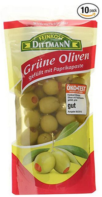 10x Feinkost Dittmann Oliven gefüllt mit Paprikapaste (je 125g) ab 6,59€ (statt 13€)   Prime Sparabo
