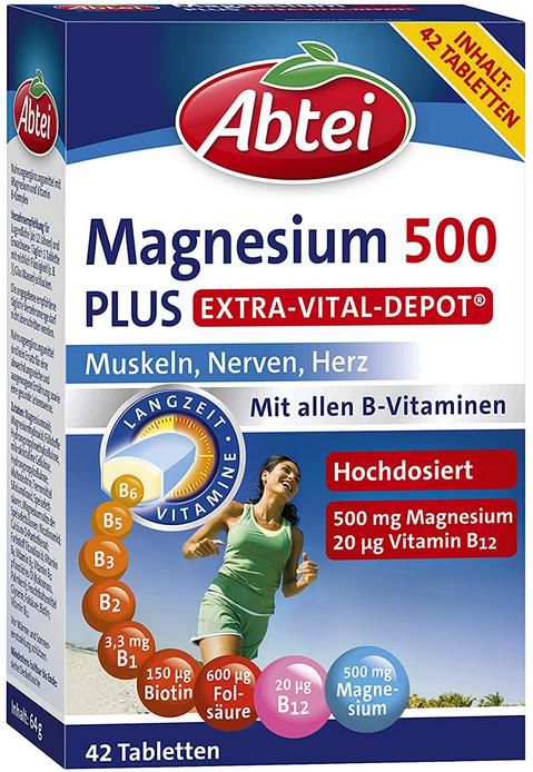 4er Pack Abtei Magnesium 500 Plus Extra Vital Depot 4 x 42 Tabletten ab 14,02€ (statt 17€)   Prime Sparabo