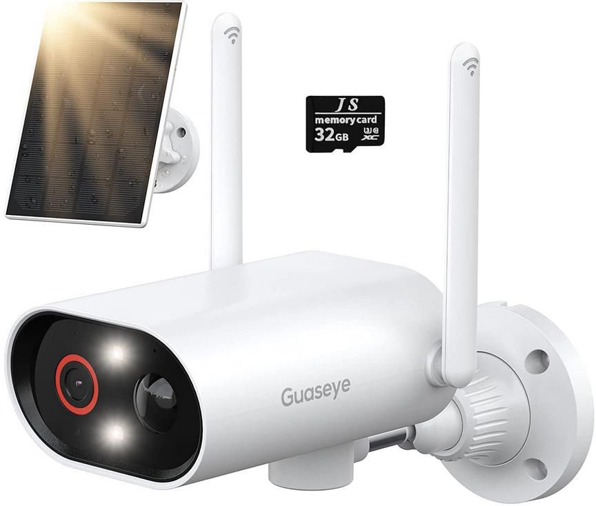 Guaseye Solarbetriebene Outdoor WLAN Sicherheitskamera mit 2K HD Auflösung und SD Karte für 59,99€ (statt 80€)