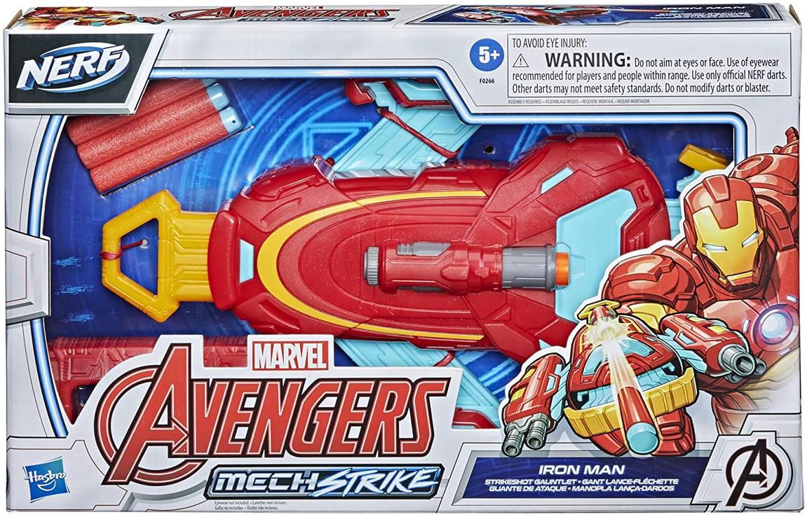 Hasbro Marvel Avengers Mech Strike   Iron Man Strikeshot Handschuh mit 3 NERF Projektilen für 12€ (statt 26€)   Prime