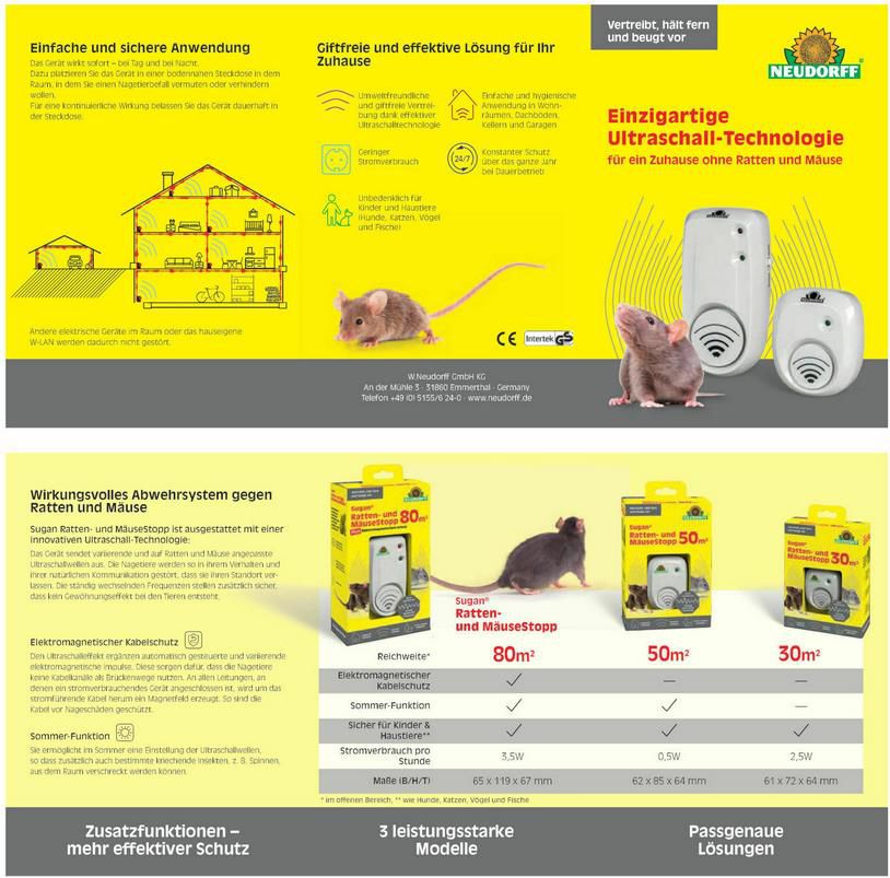 Neudorff Sugan Ratten  und Mäuse Stopp   30qm Ultraschall Abwehr für 19,99€ (statt 25€)