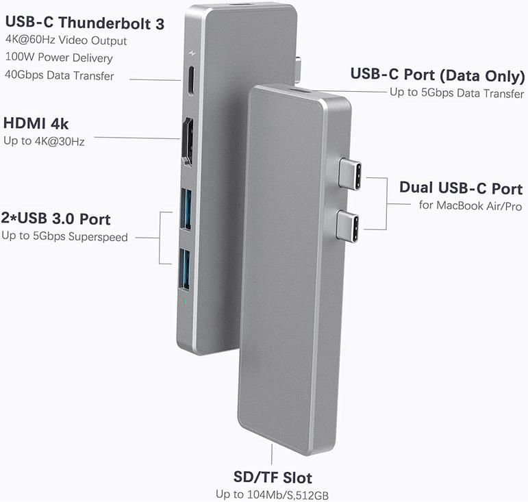 Floomp 7 in 2 USB C Hub mit 2 Thunderbolt Anschlüssen für 12,99€ (statt 25€)