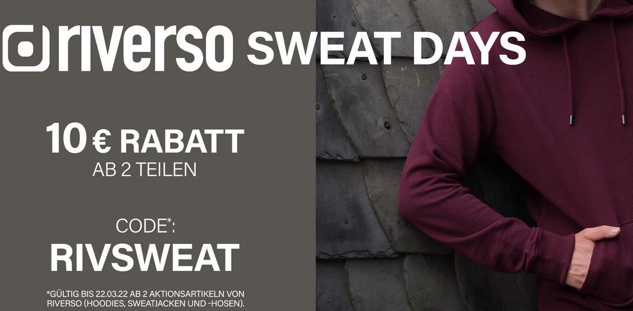 Jeans Direct: 10€ Rabatt auf 2 Teile von Riverso   z.B. Riverso RIVNoah Herren Sweatjacke + RIVTim Sweathose für 49,98€ (statt 62€)