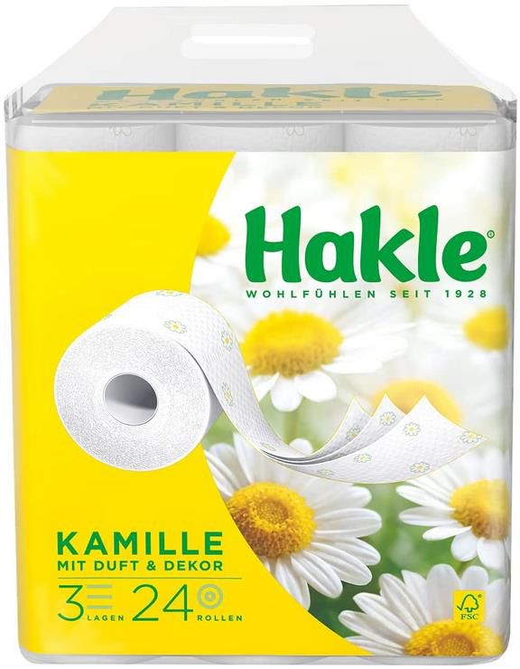 24x Hakle Toilettenpapier Kamille mit Kamillenduft 24 x 150 Blatt 3 lagig ab 8,54€ (statt 11€)   Prime