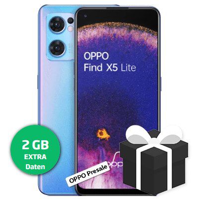Oppo Find X5 lite (256 GB) + Enco Free2 Kopfhörer + OPPO Band für 1€ mit o2 Allnet Flat von Blau mit 10GB LTE für 24,99€ mtl.