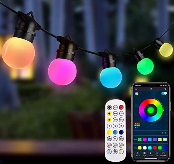 15m LED RGB Außen Partylicht mit 20 Lampen & App Steuerung für 29,99€ (statt 40€)