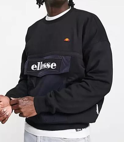 ellesse Fleece Herren Sweatshirt in Schwarz mit Einsatz für 39€ (statt 60€)