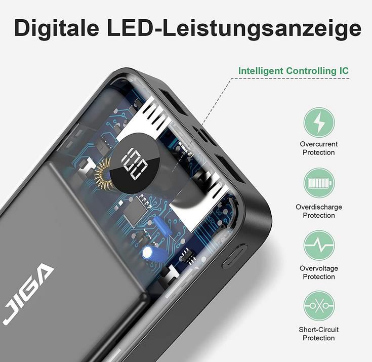 Jiga Power Bank mit 30.000 mAh und LED Anzeige für 20,99€ (statt 35€)