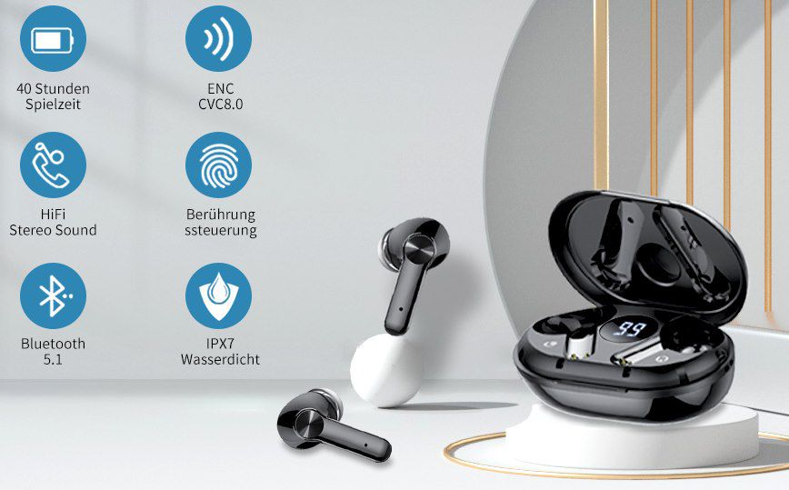 MPWHYL S61 BT 5.1 TWS InEar Kopfhörer mit CVC & bis zu 40h Laufzeit für 11,99€ (statt 30€)