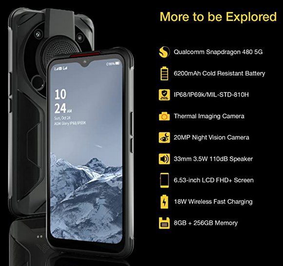 AGM Glory Pro 5G Outdoor Smartphone mit Wärmebild  & Nachtsichtkamera + 6200mAh Akku für 829,99€ (statt 900€)