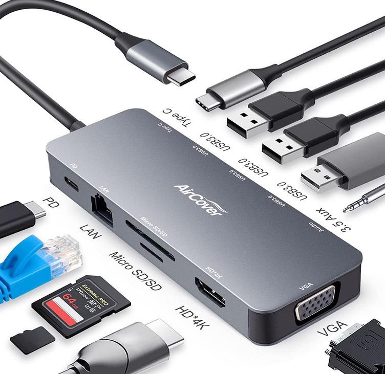 Aircover USB C Adapter 11in1 Hub mit 4K 60Hz HDMI und DP für 34,49€ (statt 69€)