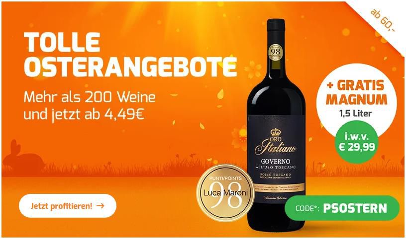 Weinvorteil Oster Angebote + GRATIS 1,5 Liter Magnum Flasche ab 60€